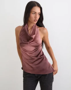 Palawa Asymmetrical Hem Top in Watercolour Maroon