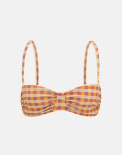 Pali Bikini Top with Picot Trim in Urban Check Orange and Yellow