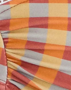 Pali Bikini Top with Picot Trim in Urban Check Orange and Yellow