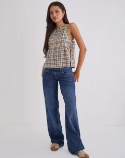 Palsi Loose Sleeveless Top in Pastel Blue Tartan