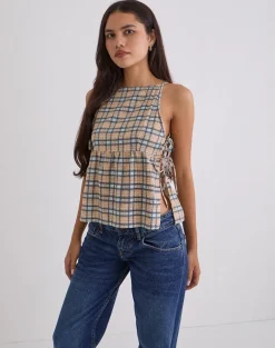 Palsi Loose Sleeveless Top in Pastel Blue Tartan