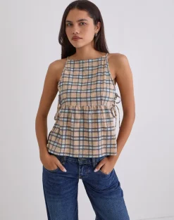 Palsi Loose Sleeveless Top in Pastel Blue Tartan