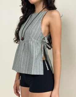 Palsi Tie Side Sleeveless Top in Green and White