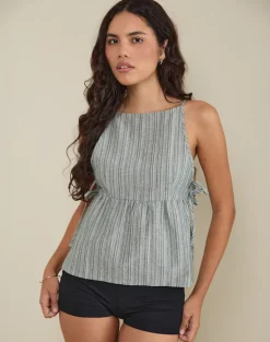 Palsi Tie Side Sleeveless Top in Green and White
