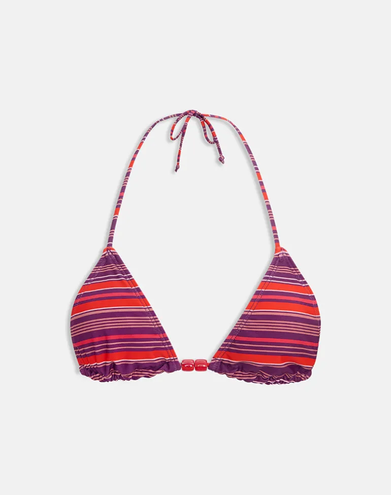 Pami Bikini Top in Purple and Red Radiant Lines with Beads