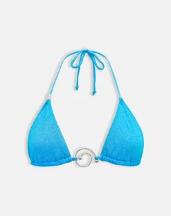 Pami Bikini Top in Shimmer Blue with Spiral and Beads