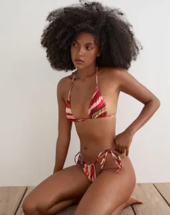 Pami Bikini Top in Wiggle Sunset Pink and Red with Beads