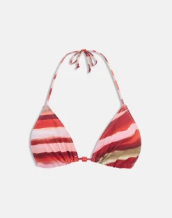 Pami Bikini Top in Wiggle Sunset Pink and Red with Beads