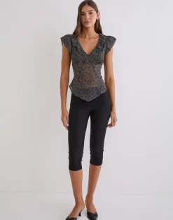 Paquita Top in Chiffon Minimal Flower Dark Grey