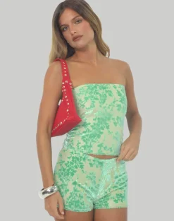 Peggy Bandeau Top in Floral Flock Green and Blue