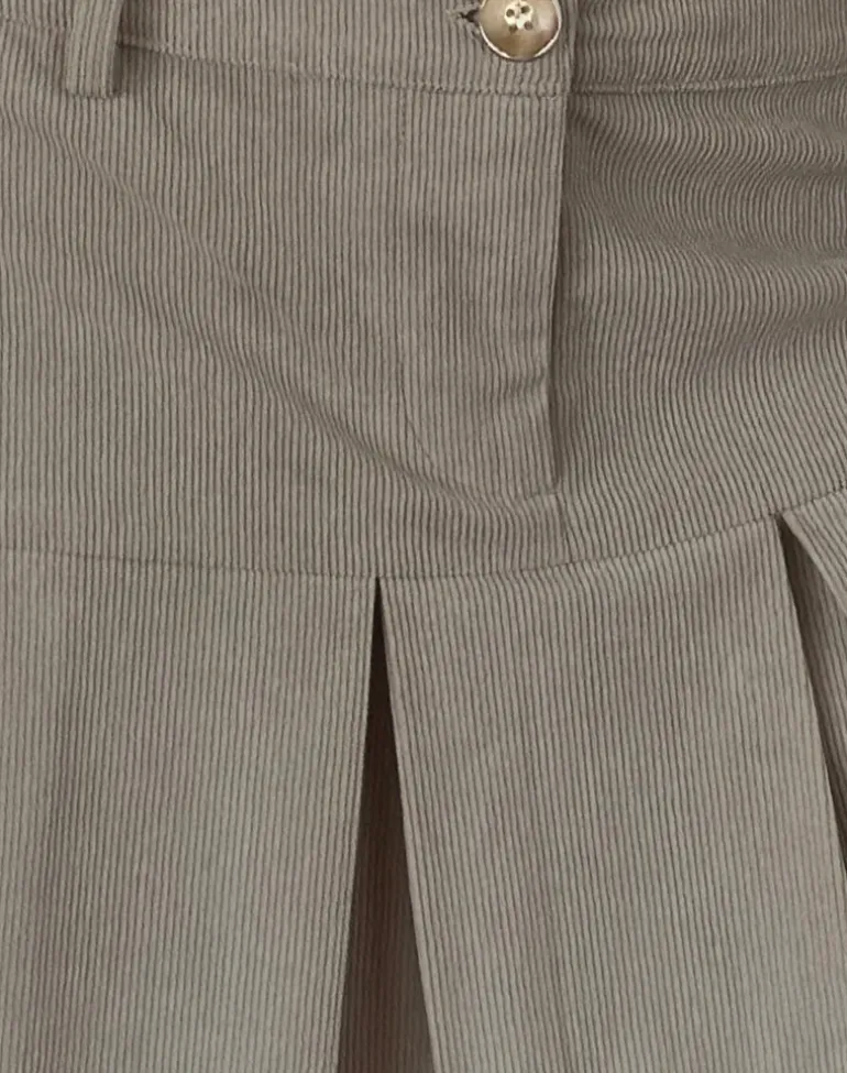 Pegui Mini Pleated Skirt in Cord Brown