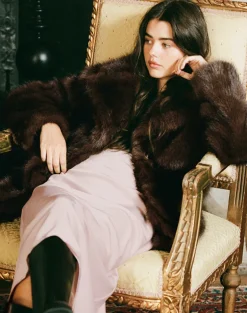 Pepita Jacket in Faux Fur Dark Brown