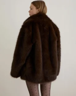 Pepita Jacket in Faux Fur Dark Brown