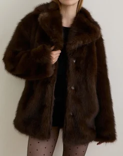 Pepita Jacket in Faux Fur Dark Brown