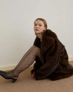 Pepita Jacket in Faux Fur Dark Brown