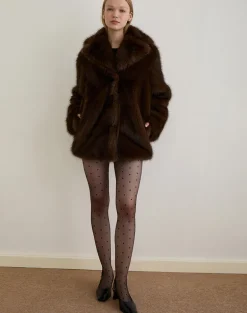 Pepita Jacket in Faux Fur Dark Brown