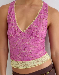 Perai Top in Double Layer Sequin Lace Lime and Pink
