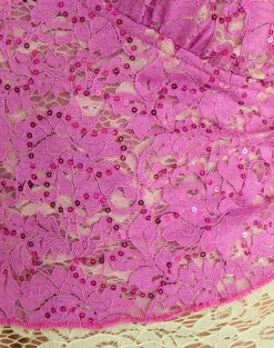 Perai Top in Double Layer Sequin Lace Lime and Pink