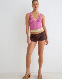 Perai Top in Double Layer Sequin Lace Lime and Pink