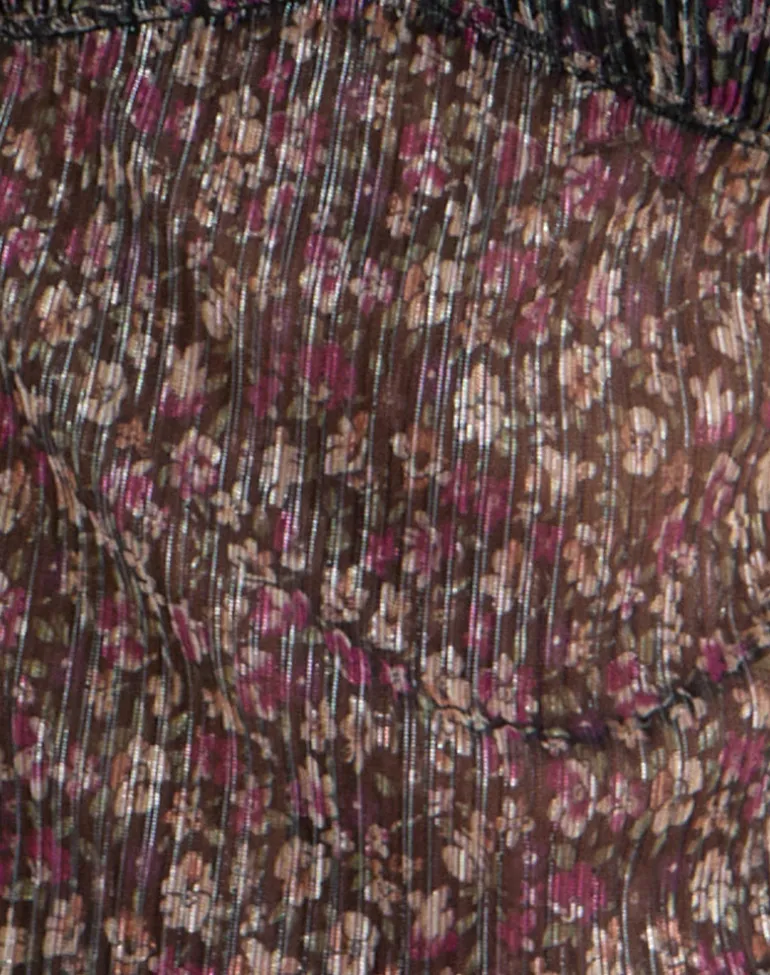 Pharita V Neck Top in Ditsy Floral Plisse Charcoal