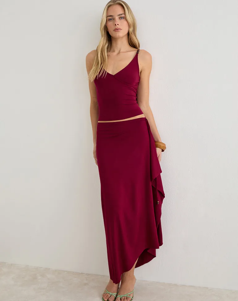 Phemia Maxi Skirt with Beads in Jersey Burgundy