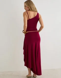 Phemia Maxi Skirt with Beads in Jersey Burgundy