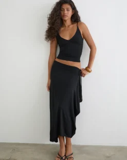Phemia Maxi Skirt with Beads in Jersey Black