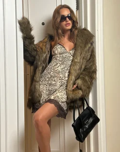 Philena Mini Slip Dress in Wild Leopard