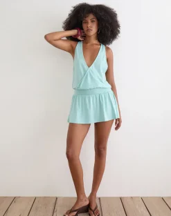 Pippa Plunge Wrap Mini Dress in Jersey Aqua