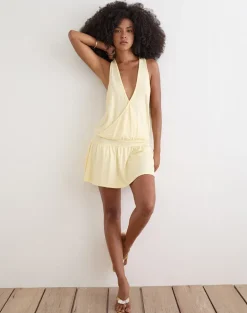 Pippa Plunge Wrap Mini Dress in Lemon