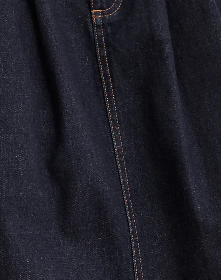 Pleated Midi Denim Skirt in Indigo