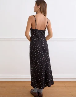 Posine Maxi Dress in Black with Red Rose Ditsy Print
