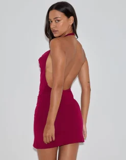 Pramita Plunge Mini Dress in Jersey Burgundy