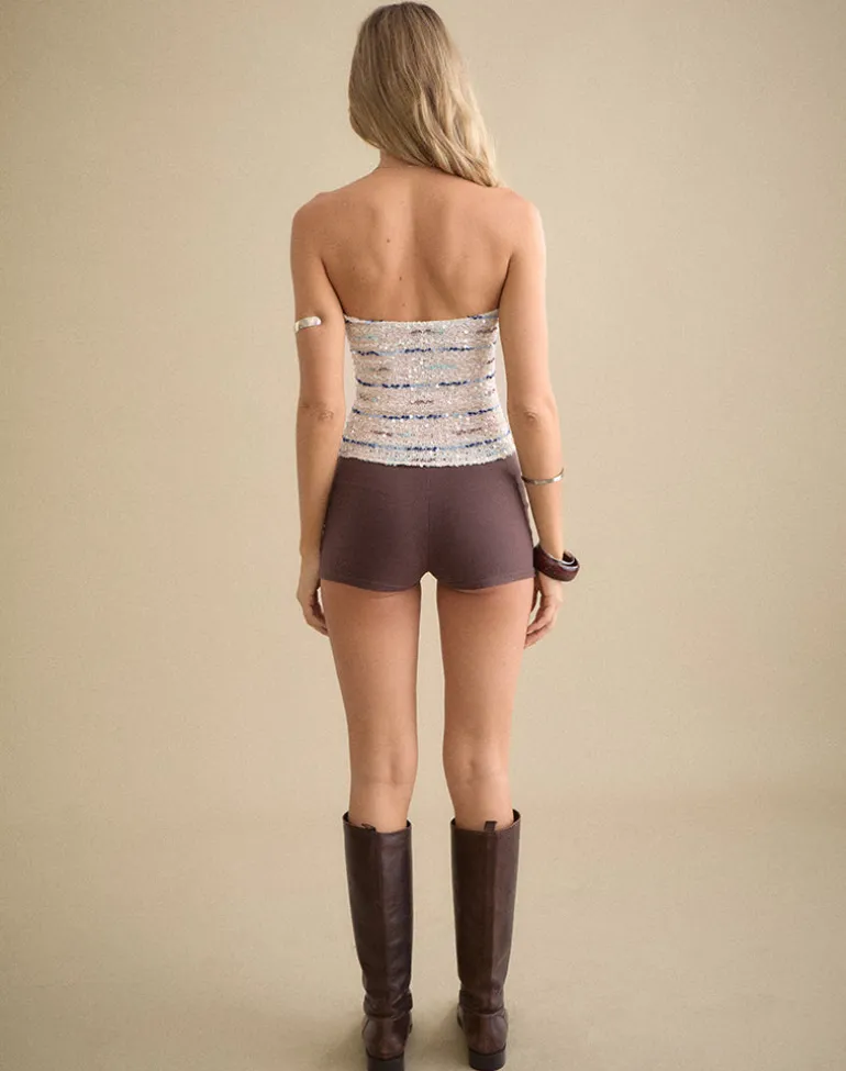 Prana Bandeau Top in Knit Sequin Cream Blue