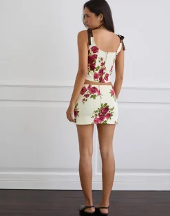 Pravara Mini Skirt in Bouquet Roses Cream