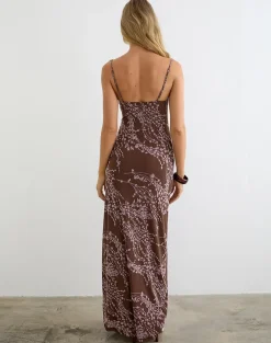 Pria Cowl Maxi Dress in Moonlit Blossom Brown