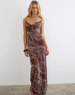 Pria Cowl Maxi Dress in Moonlit Blossom Brown