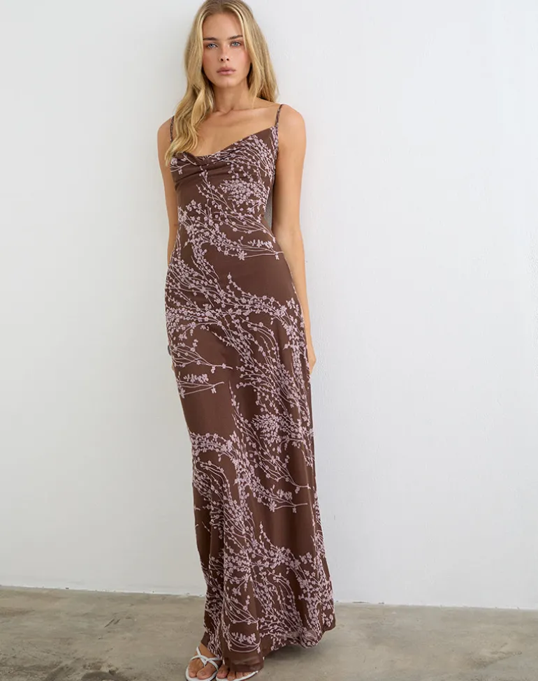Pria Cowl Maxi Dress in Moonlit Blossom Brown