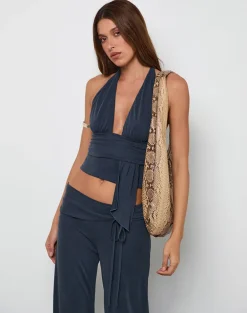 Prilla Halterneck Top in Cupro Ocean Storm