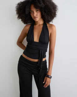 Prilla Halterneck Top in Cupro Black