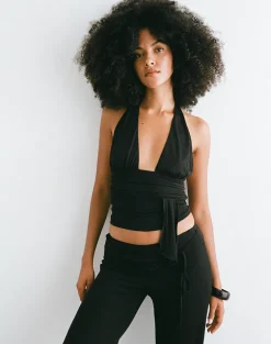 Prilla Halterneck Top in Cupro Black