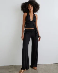 Prilla Halterneck Top in Cupro Black