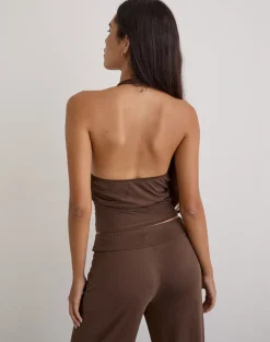 Prilla Halterneck Top in Cupro Dark Brown