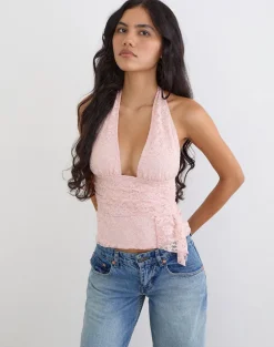Prilla Halterneck Top in Lace Soft Pink