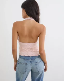 Prilla Halterneck Top in Lace Soft Pink