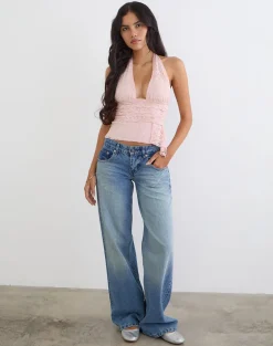Prilla Halterneck Top in Lace Soft Pink