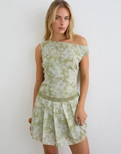 Qaireen Mini Dress in Pale Flower Green