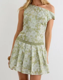 Qaireen Mini Dress in Pale Flower Green