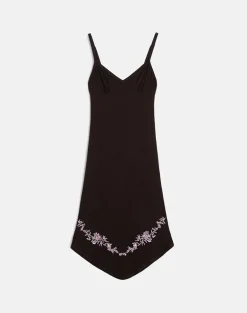 Quelin Midi Dress in Chocolate Brown with Rose Embroidery
