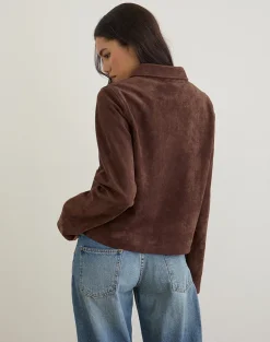Quincy Faux Suede Cropped Jacket in Brown